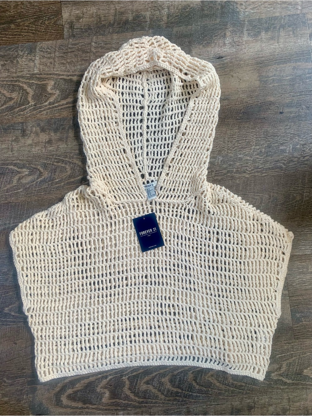 Forever 21 Cream Crochet Fisherman  Hooded Sweater